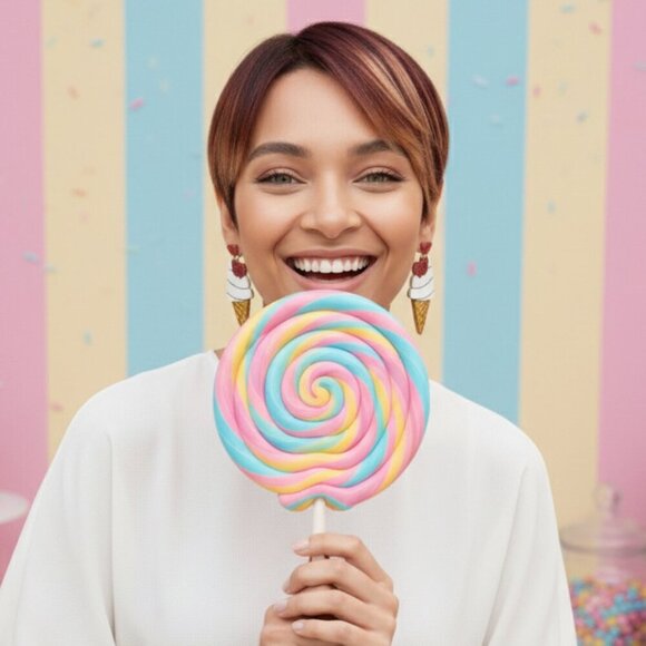 🆕️ Adorable Ice Cream Cone Drop Earrings with Glitter Hearts Fun & Trendy - Picture 8 of 16